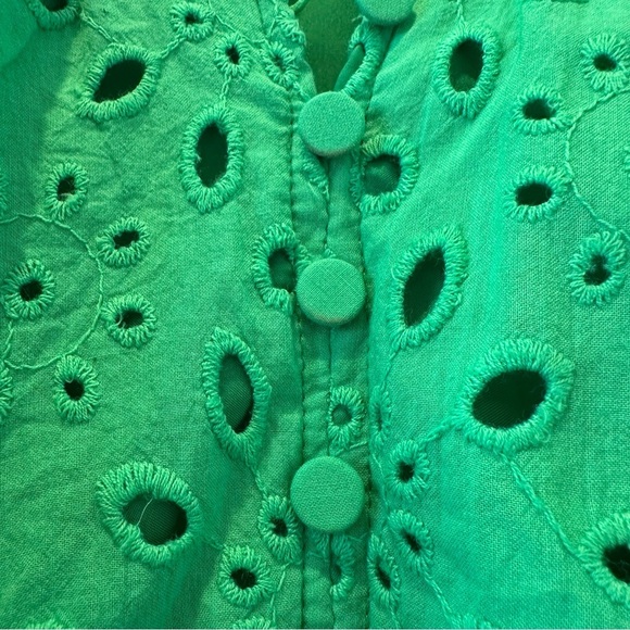 Women's Kelly Green Summer Casual Top Puff Short Sleeve Eyelet Trad Wife Brunch - Picture 6 of 11